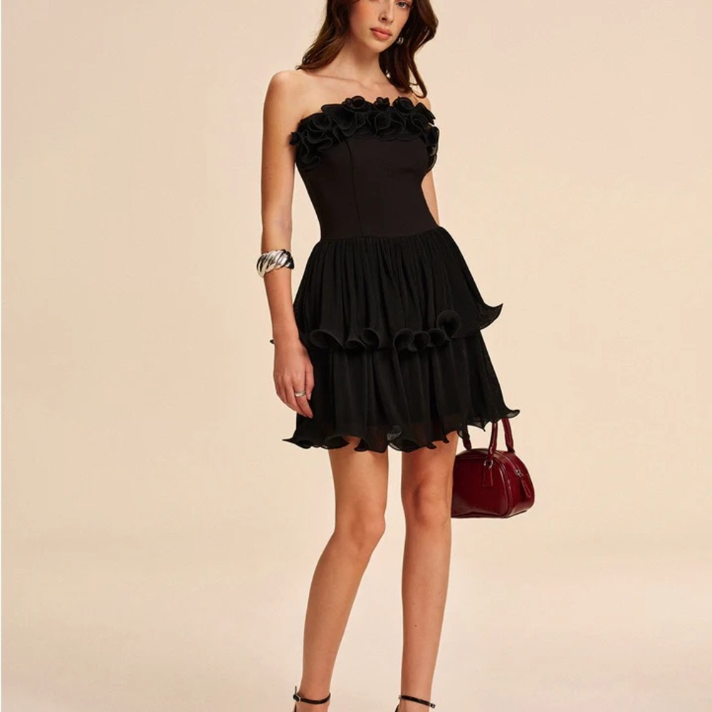 Black Strapless Ruffled Dress